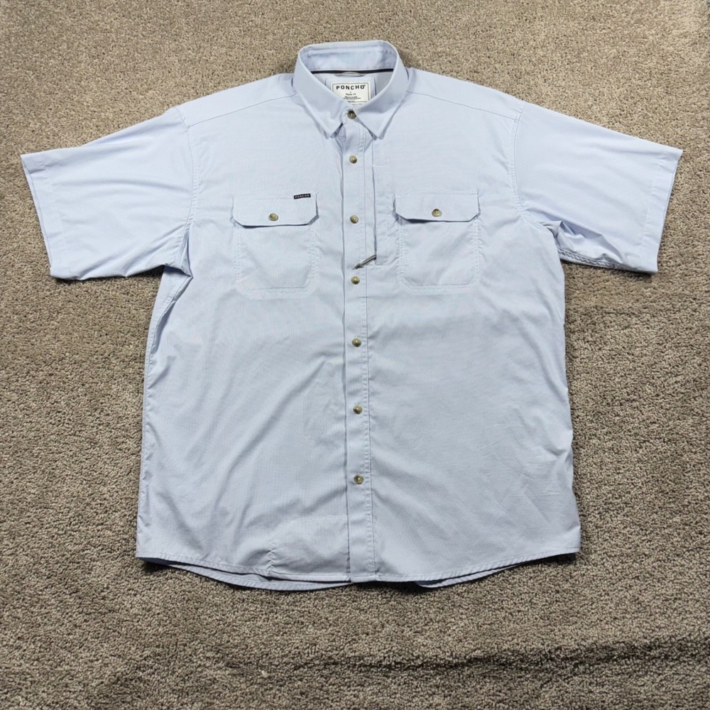 Poncho Mens Short Sleeve Performance Fishing Shirt Blue Check Large Regular Fit